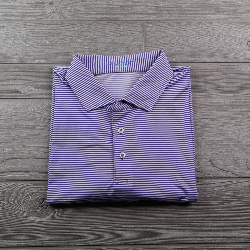 Draddy Sport Polo Shirt Men's XL Purple White Stripe Performance Golf Tour